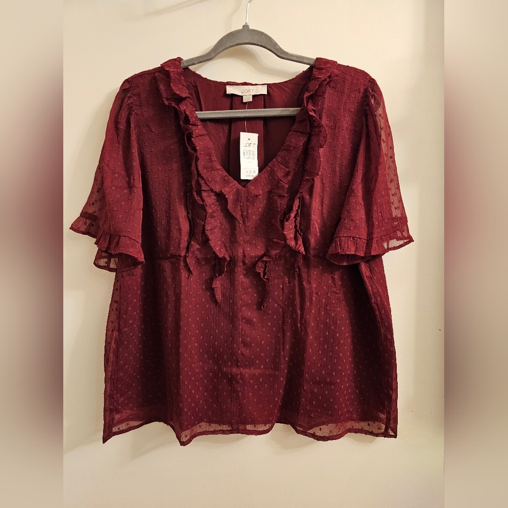 L Dark Maroon Short Sleeve Blouse by LOFT